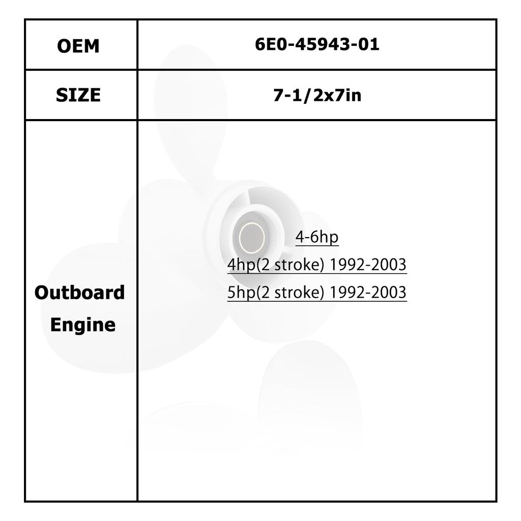 6E0-45943-01 Outboard Motor Propeller 7-1/2*7 Replacement for Yamaha 4-6HP Yamaha Aluminum Alloy Ship Motor