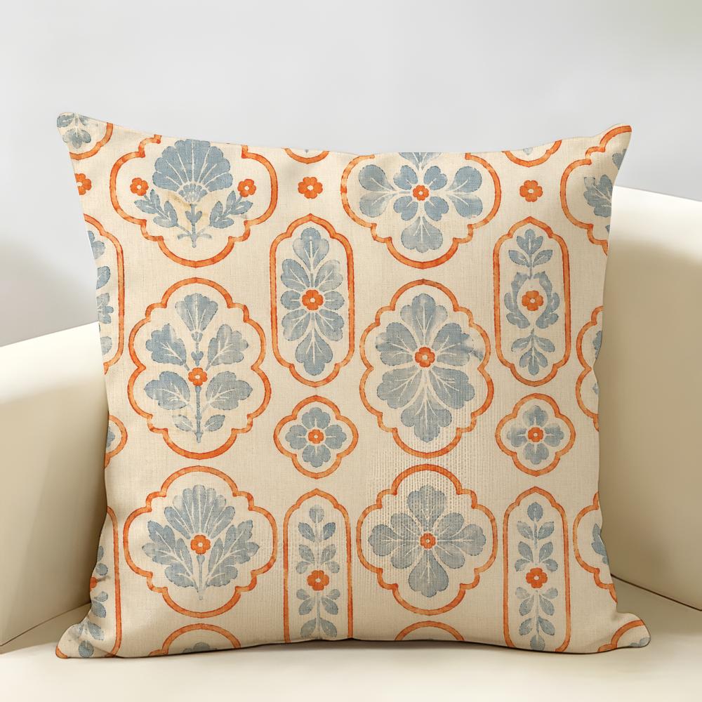Medieval Revival Tile Cushion Cover Durable Hypoallergenic Organic Linen Short Pillow Cover Washable
