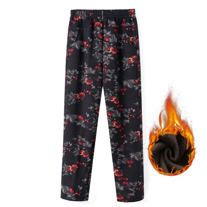 9XL Übergröße Oma-Hosen Elastischer Bund Locker Geblümte Hosen Mittelalte und Ältere Damen Hosen Plus Samt Dicke Hosen Frühling Herbst Dünne Hosen