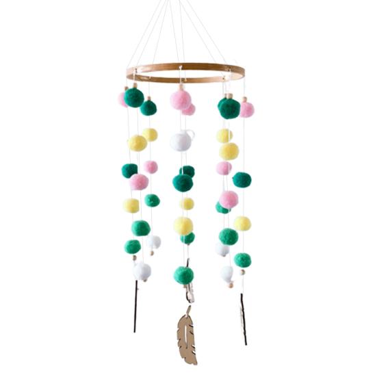 Carillon flou coloré nordique, boules de chambre, feuilles en bois, ornement suspendu pour berceau