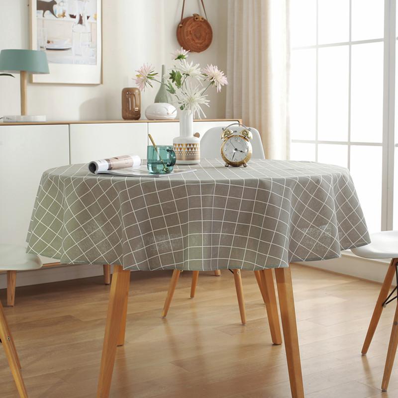 Polyester Cotton Circular Dining Table Cloth Curled Edge Printed Anti Slip Table Mat Household Minimalist Dustproof Desk Cover