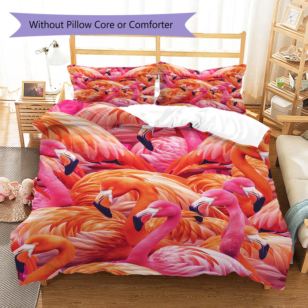 Flamingo Pattern Bedding Quilt Set Quilt Cover Pillowcase Home Decoration Birthday Gift (1 * Duvet Cover + 2 * Pillowcase, Without Core)