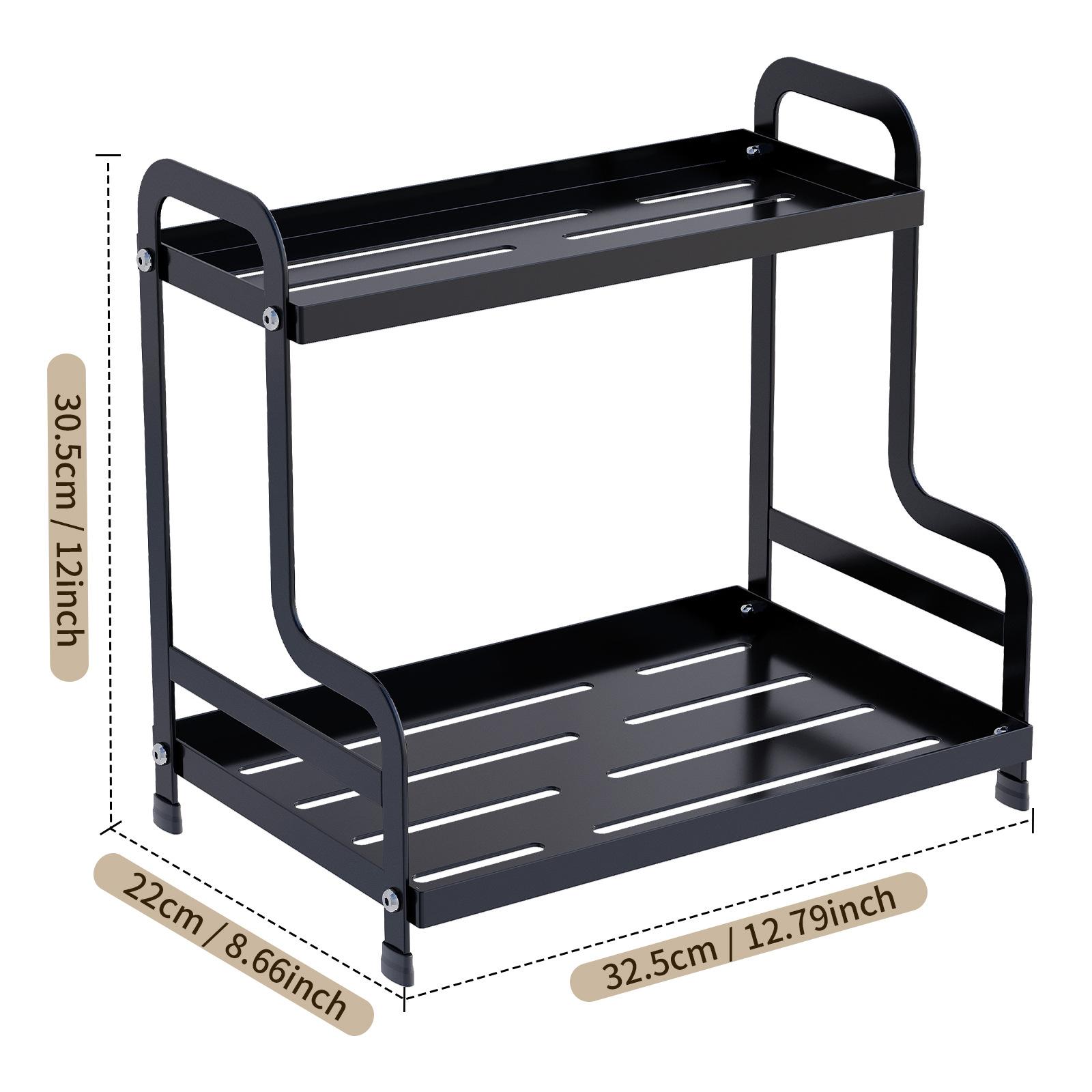 

Двухслойная полка для хранения косметики, средства по уходу за кожей, коробка для хранения духов, полка-органайзер для ванной комнаты, полка для туалетного столика в ванной комнате B чёрный