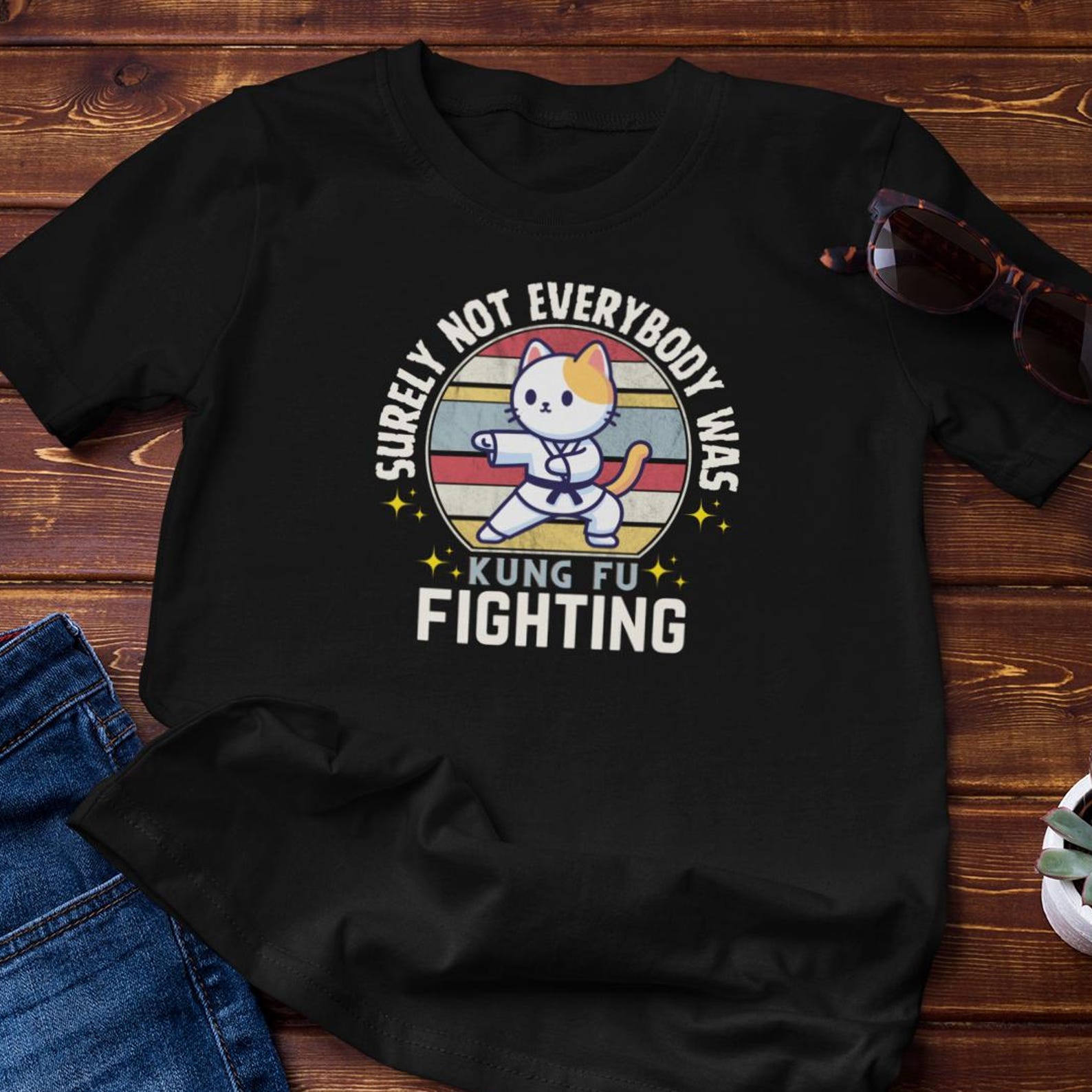 Funny TShirt - Kung Fu Cat | Surely Not Everybody Was Fighting - Cotton Tee XL