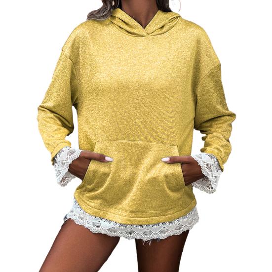 Women's Oversized Lace Trim Hoodie Fall Casual Long Sleeve Sweatshirt Loose Pullover Tops with Pocket