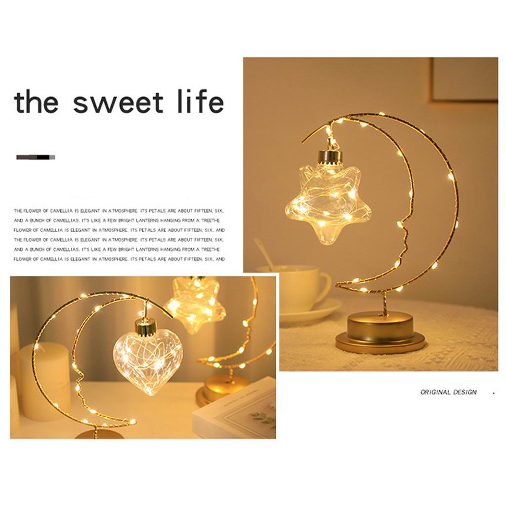 Moon Table Lamp Bedside Night Light for Bedroom Living Room Office Dorm Battery Operated Plug in Warm Light