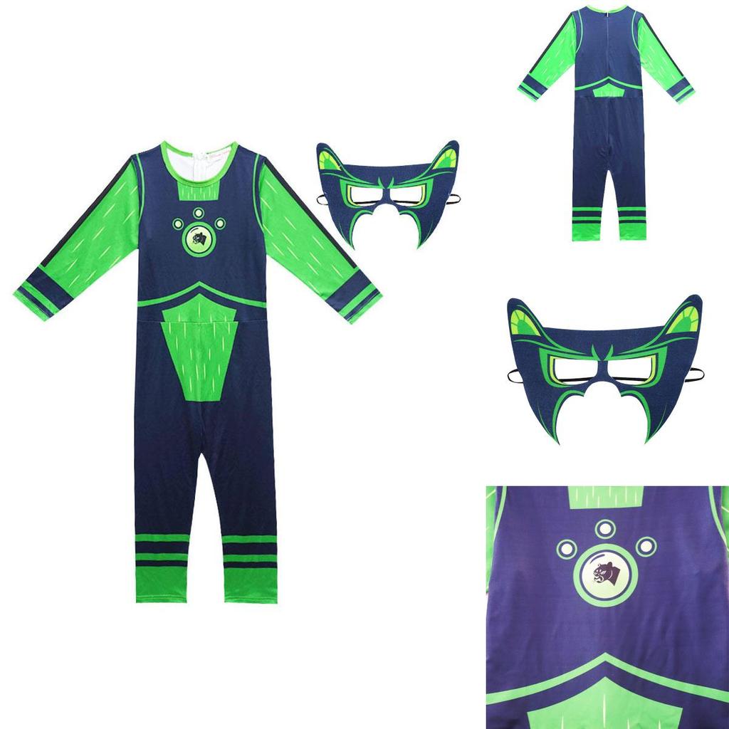 Costum Wild Kratts Puterea Creaturii Pentru Copii Cu Salopetă Verde Marin și Mască