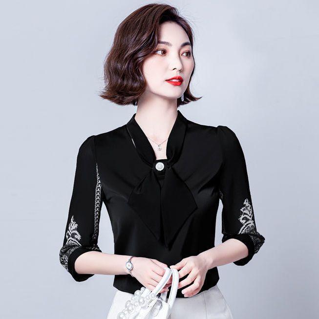 Women's Shirt Top Bow Loose Base Shirt Chiffon Shirt