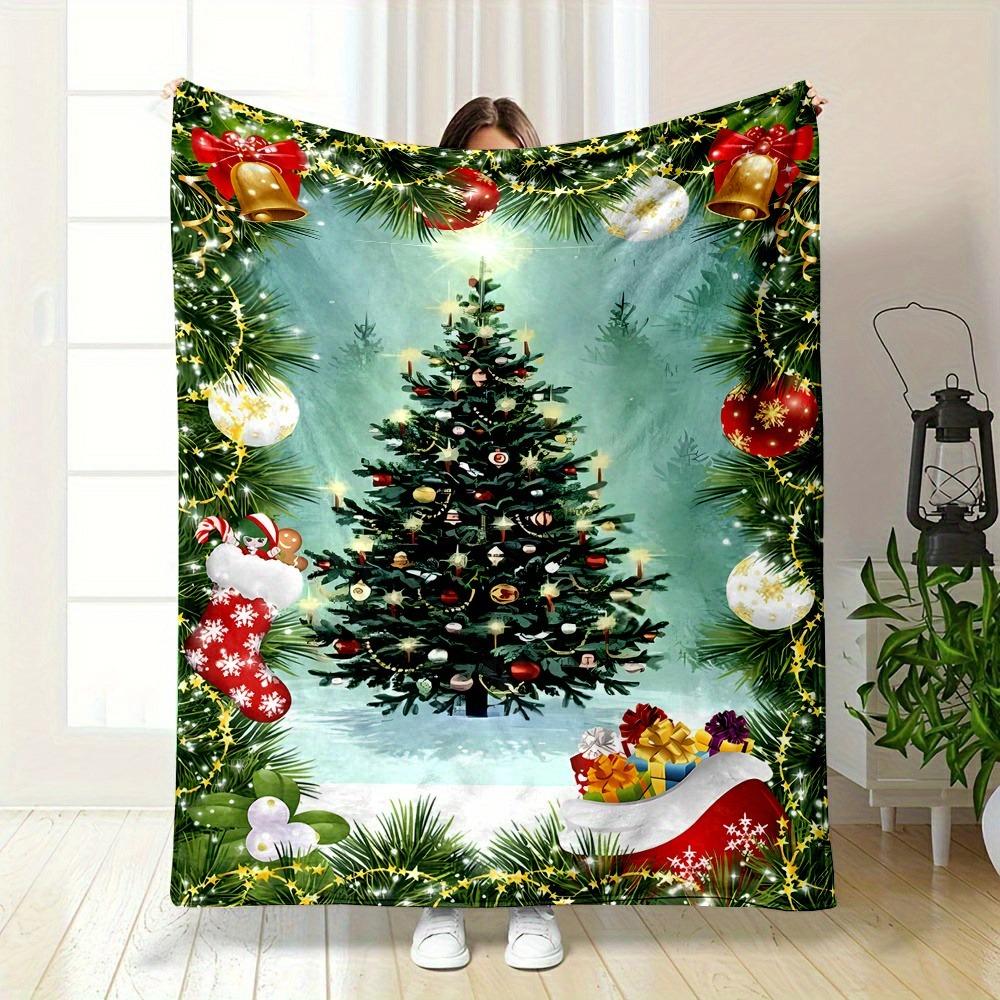 1 Plush Flannel Christmas Snow Print Blanket - Comfortable and lightweight beige-friendly, perfect for the office, chair