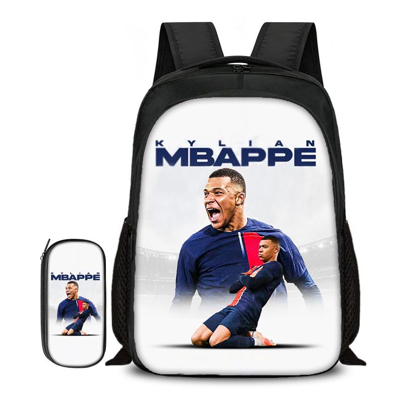 2-delige Set Boekentas Etui Schooltassen M-Mbappe Kinderen School Dubbellaags Rugzak Voetbalster Voetbal Sport Mochila