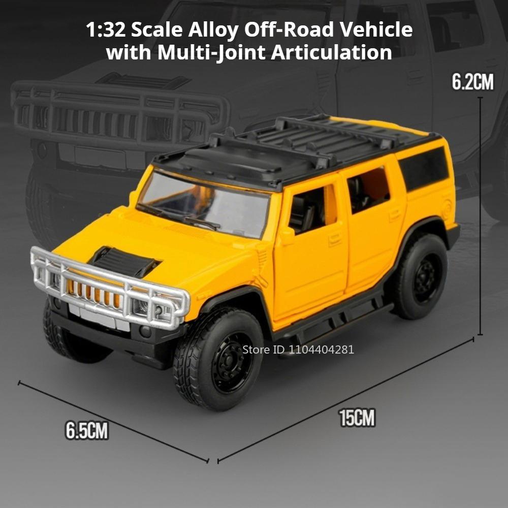 1:32 H2 Alloy Off Road Vehicle Diecast Model Toys Car Sound Light Pull Back Rubber Tire Doors Opened Models Children's Day Gifts