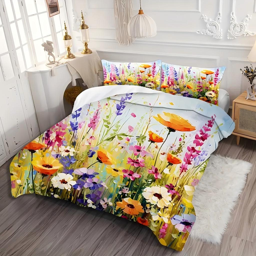 Akwarelowe Rośliny Słonecznika Drukowana 3D Poszewka na Kołdrę Abstrakcyjna Sztuka Styl Wiejski Pościel Miękka Wygodna Poszewka na Kołdrę