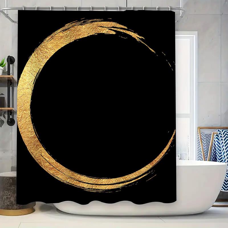 

Luxurious Gold Brushstroke Shower Curtain Black Decorative Bathroom Waterproof Privacy Coverings Home Decoration W60H190(CM)-1 Pcs