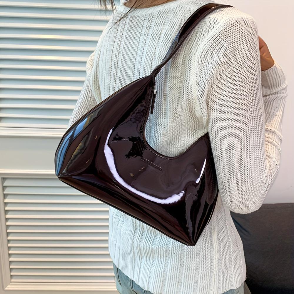 Solid Color Glossy Shoulder Bag Trendy PU Leather Hobo Bag Women'S Fashion Handbag & Tote Purse