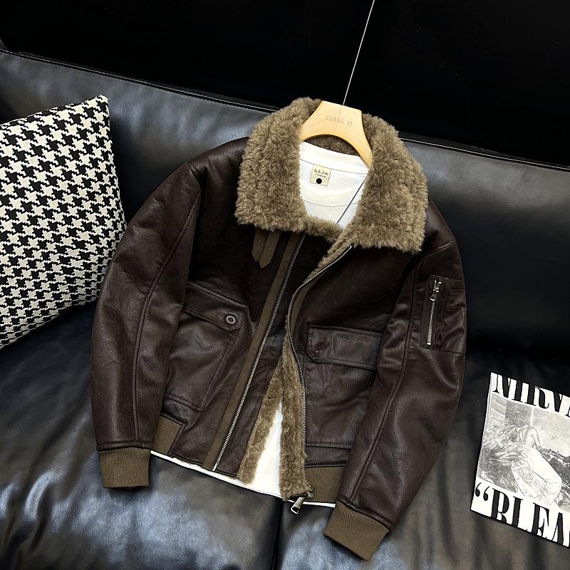 Men's Retro Suede Shearling Jacket - Trendy Warm Lapel Biker Style