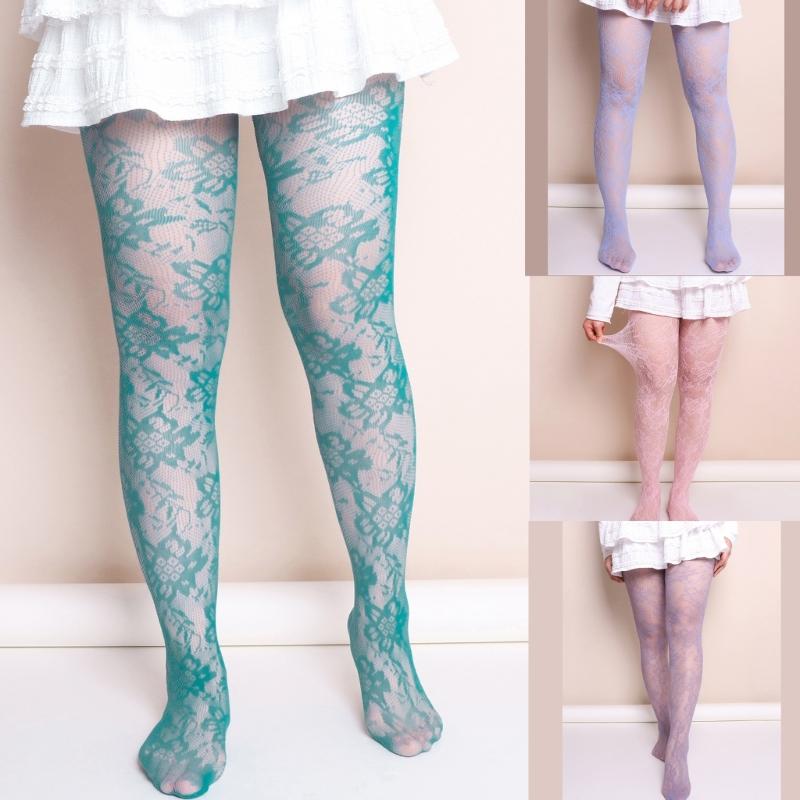 Elegant Hollowed Out Lace Fishnet Stockings with Flower Patterned Aesthetic See Through Mesh Tights Pantyhose for Women