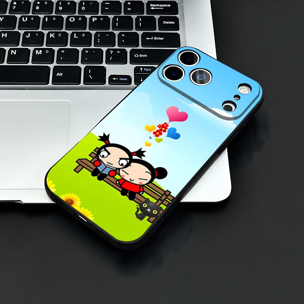 Fashion Cute Cartoon Pucca Phone Case For IPhone 17 Air 16 E Pro Max 15 14 13 Mini 12 Pro 11 Max Plus Black Soft Shell