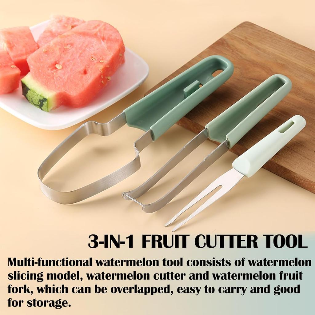 3-in-1 Watermelon Cutter Slicer Tool,Stainless Steel Watermelon Cutter Watermelon Popsicle Cutter Mold Watermelon Fork Fruit Cutter Tool for Kitchen