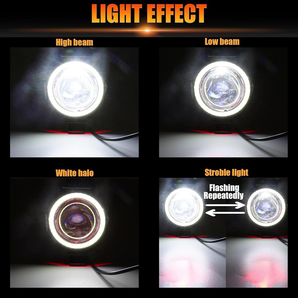 DREAMIZER 2PCS U7 LED Motorcycle Spotlights Running Light Front Fog Light with White Angel Eye Halo Fits for Motorbike Car Truck Boat Electric