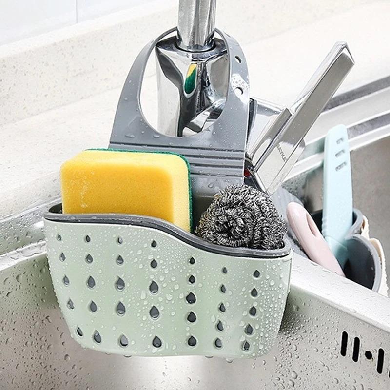 1pcs Kitchen Storage Drain Basket Soap Sponge Holder Kitchen Sink Holder Adjustable Sponge Shelf Hanging Drain Basket Kitchen Tools