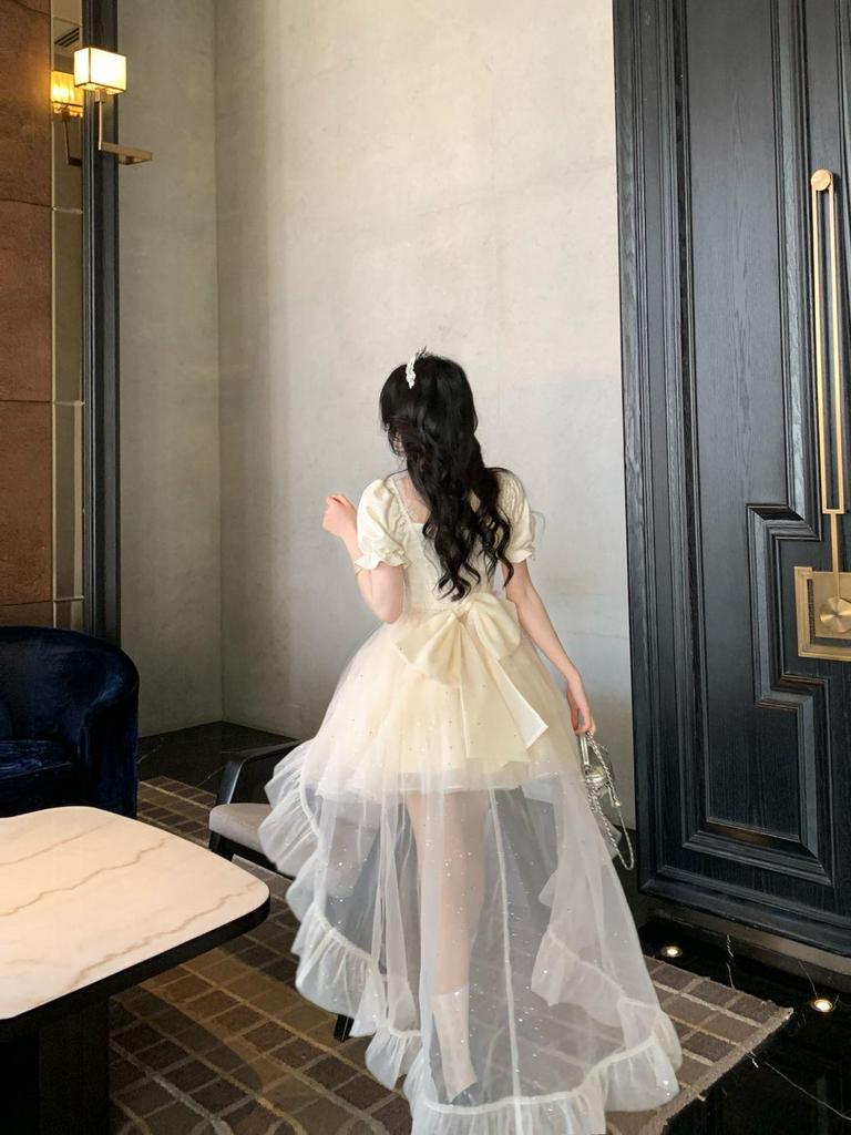 Blovelan Princess Dress - Half Cup Love Words, Big Bow, Sparkle Jacquard, Fluffy Train, Birthday Outfit