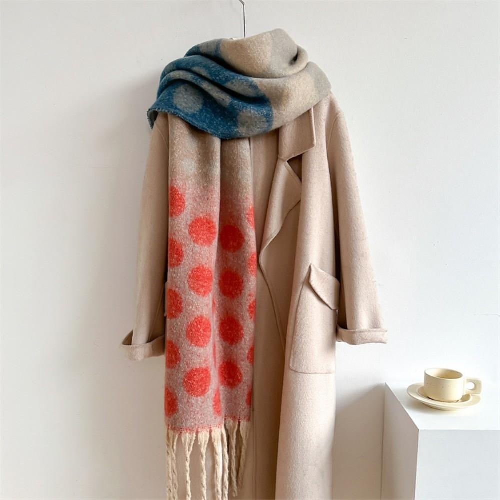 Thick Polka Dot Pattern Shawl Warm Fabric Blanket Scarf Faux Cashmere Scarf Fall Season