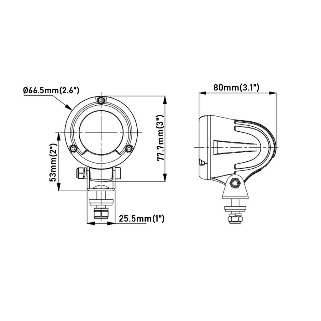 LED Work Motorcycle Auxiliary Fog Narrow Beam Compatible with DC12V and IP68 and Set of Lightronic Mini-Sized Light, Round, Light, 10W, 6000K, Light,
