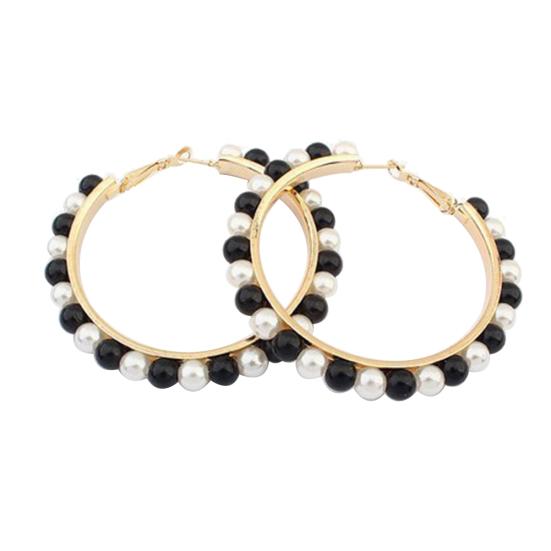 Women Faux Pearl Inlaid Large Circle Statement Hoop Earrings Jewelry