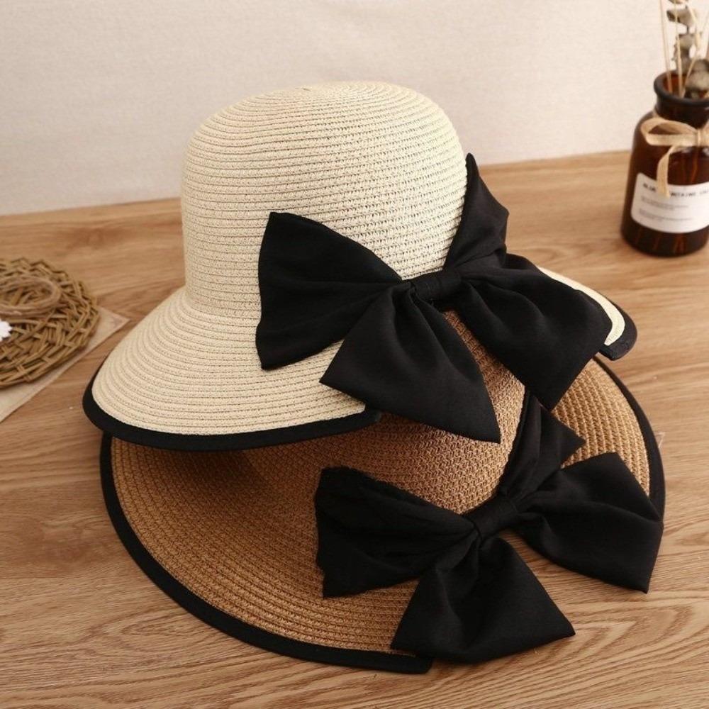 Wide Brim Straw Weave Sun Hat Large Bow Bowknot Sun Cap Elegant Sunscreen Bucket Hat  Beach