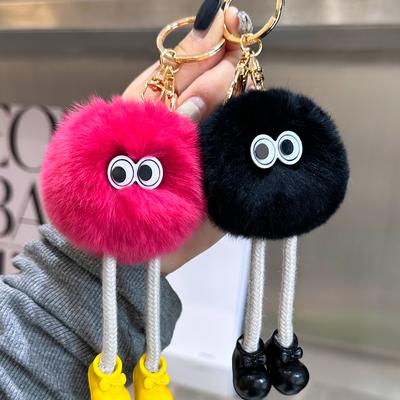 Cute Rex Rabbit Fur Car Key Chain Pendant Celebrity Plush Schoolbag Bag Pendant Gift.