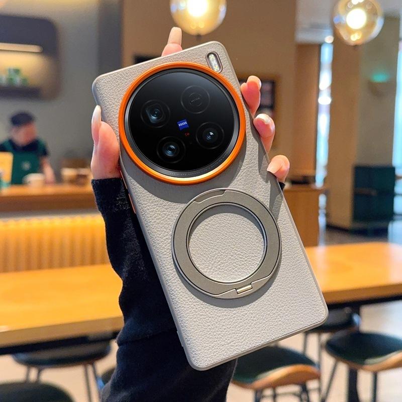 Applicable To Vivox111 Mobile Phone Case Magnetic Suction Bracket Integrated Rotating x111s/x111Pro Plain Leather X111ultra