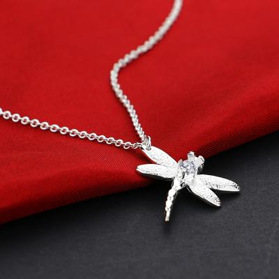 Mode Rue Argent 925 Poinçonné Zircon Libellule Pendentif Collier Accessoires Fête Mariage Cadeaux de Vacances Bijoux de Créateur