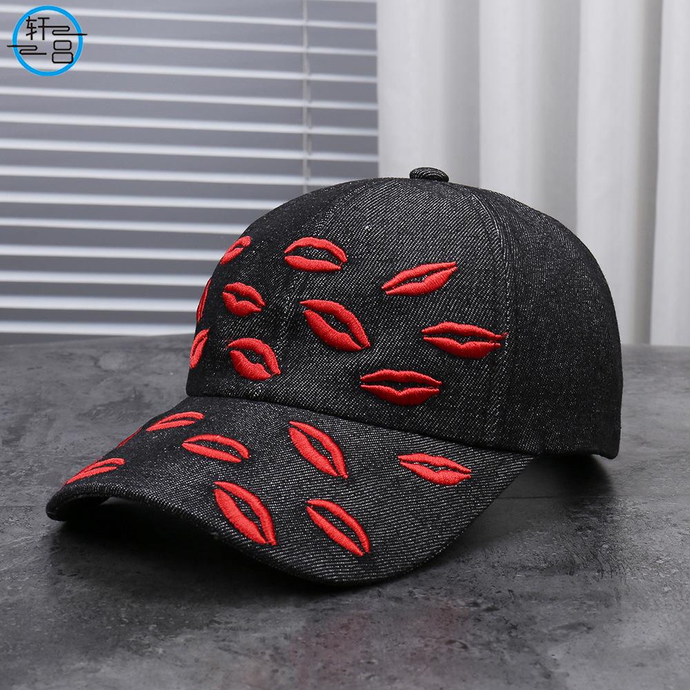 New fashion red lip embroidery decoration niche versatile casual baseball cap breathable comfortable Internet celebrity personality cap