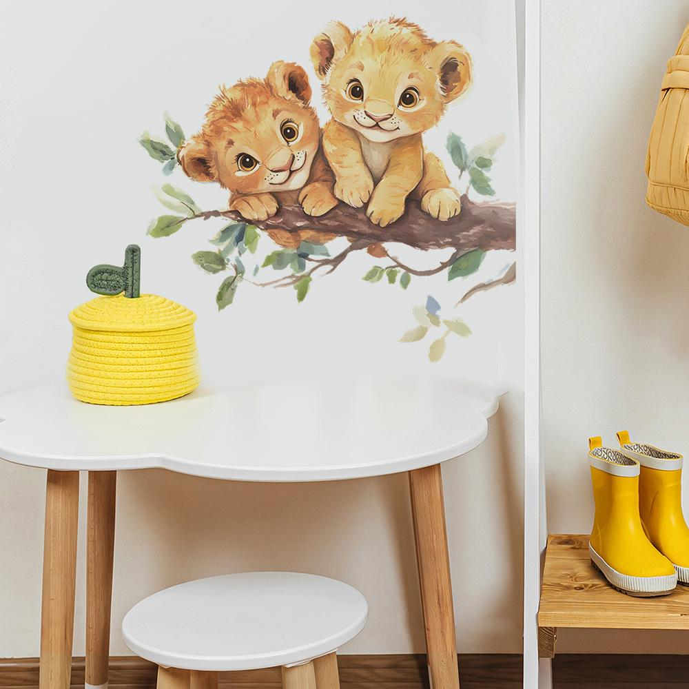 Cute Lion on Branch Wall Sticker Self-Adhesive Removable for Kids Room Bedroom Living Room Jungle Home Decor Art
