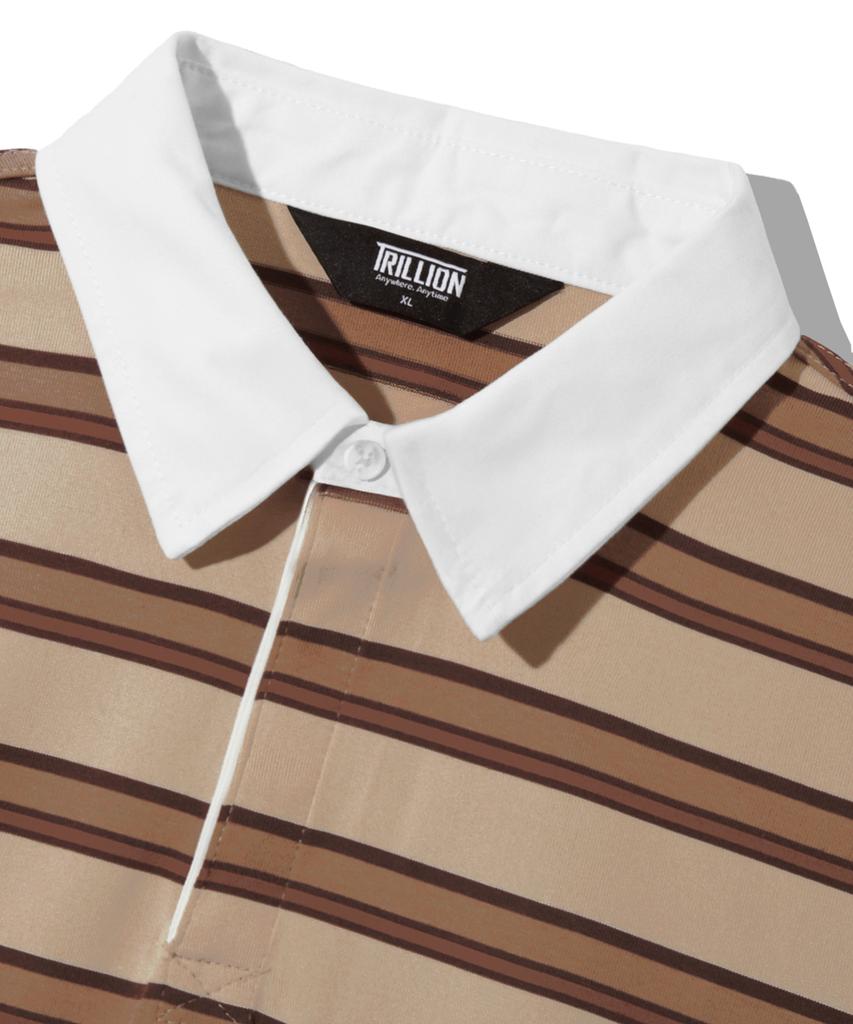 TRILLION Striped Rugby Oversized Pique Polo Shirt [Beige]
