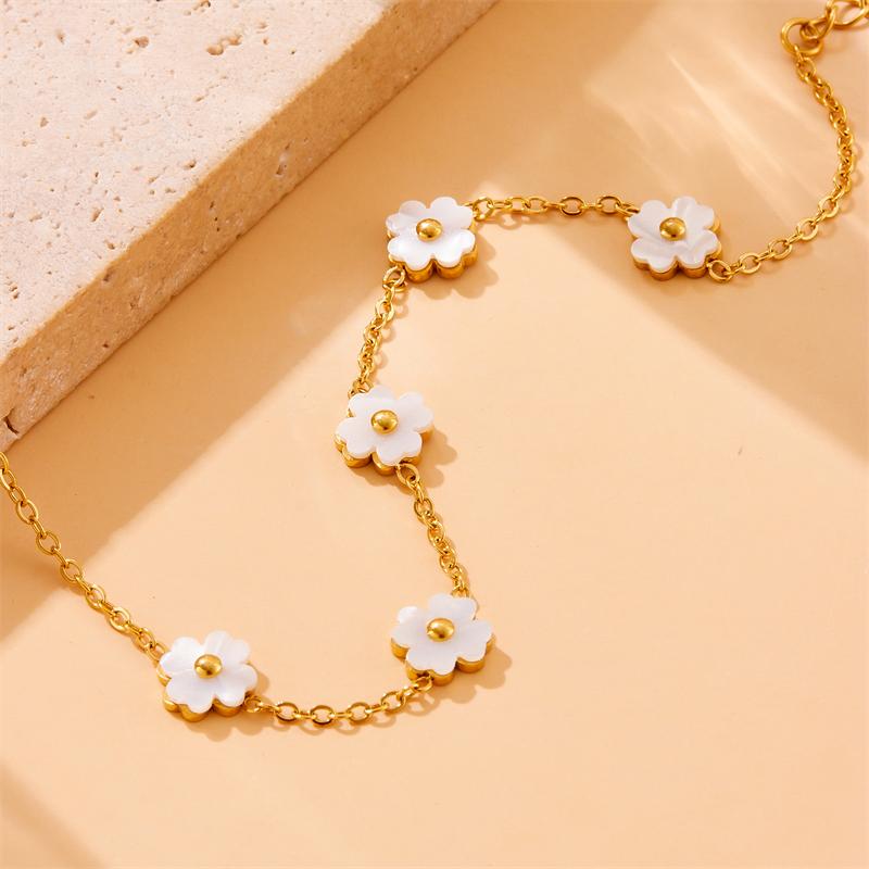 DIEYURO 316L Stainless Steell White Flower Bracelet For Womens New Concise Trend Non-fading Flowers Hand Chain Jewelry Gift
