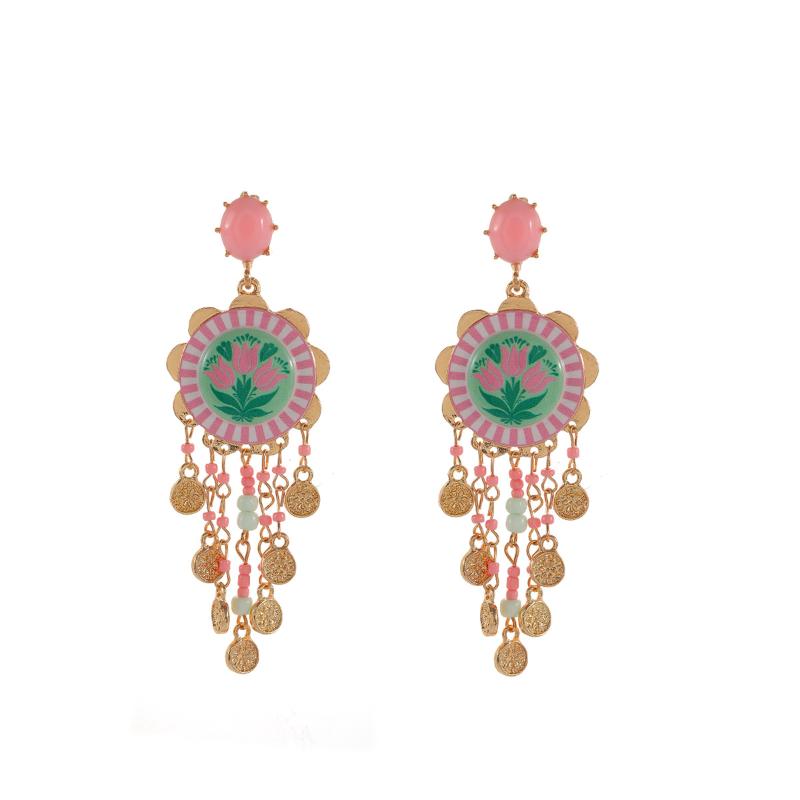 Exaggerated Asymmetric Enamel Drop Earrings Hand Painted Floral Multi-Layered Earrings Gifts For Women Daily Party Wear