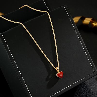 Nuevo Collar de Doble Cara con Forma de Corazón Retro Rojo y Blanco de Lujo Ligero con Cadena para Clavícula de Temperamento de Alta Gama Simple y Exquisito