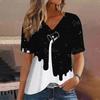 Gradient V Neck Short Sleeve T-Shirt Fashion Women T Shirt Print Basic Tops Streetwear Summer T-Shirts