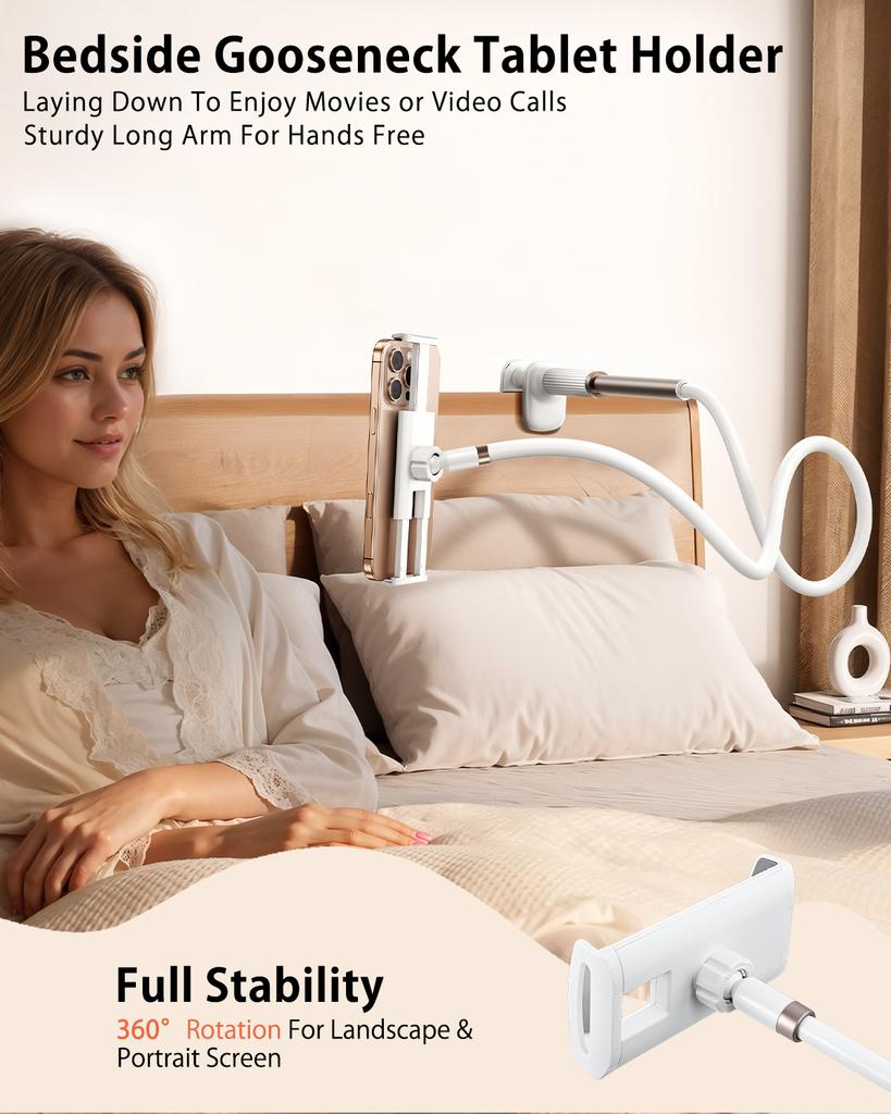Oatsbasf Gooseneck Tablet Stand Holder Clip Phone Stand with Adjustable Flexible Long Arm for Bed Lazy Bracket 4.7-13" for iPad