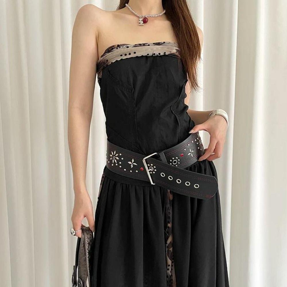 Vintage Women's Rivet Belt Gothic Dress Jeans Belt Niche Leather Waist Belt  Streetwear