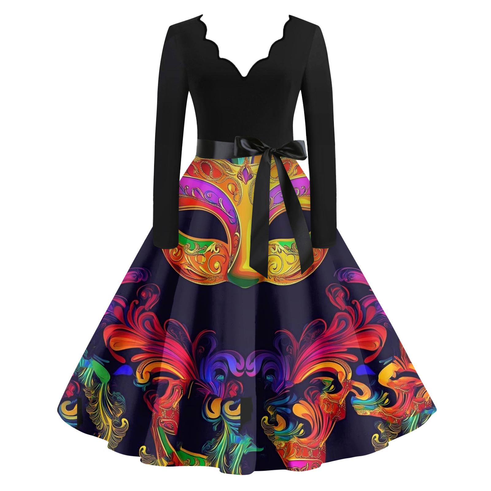 

Women s Casual Fashion V Neck Long Sleeve Printed Vintage Long Dress XL