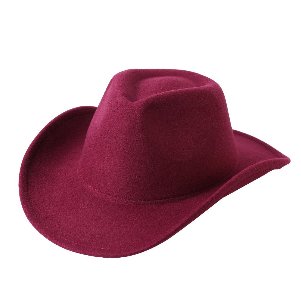 Cowboy hat European and American style big cowboy hat monochrome felt hat men and women big brim outdoor top hat