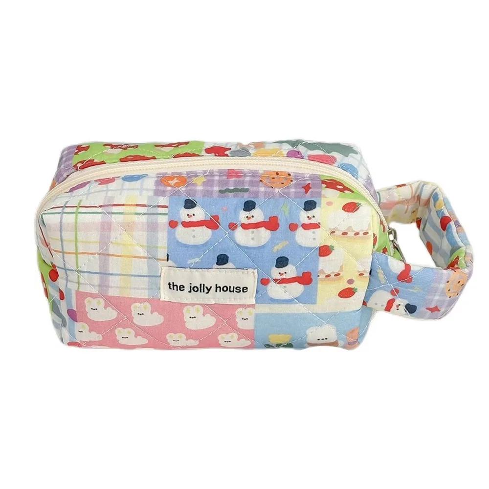 Cute Cartoon Pattern Pen Bag with Handle Gift Pencil Case Large Capacity Cosmetic Bag Students Supplies белый