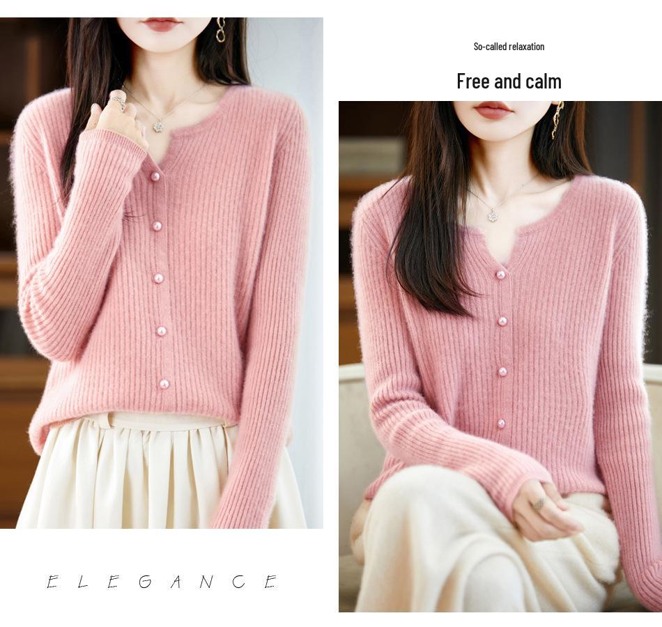 Women's Slim Fit Pure Wool Round Neck Cardigan - 2025 Autumn/Winter Collection