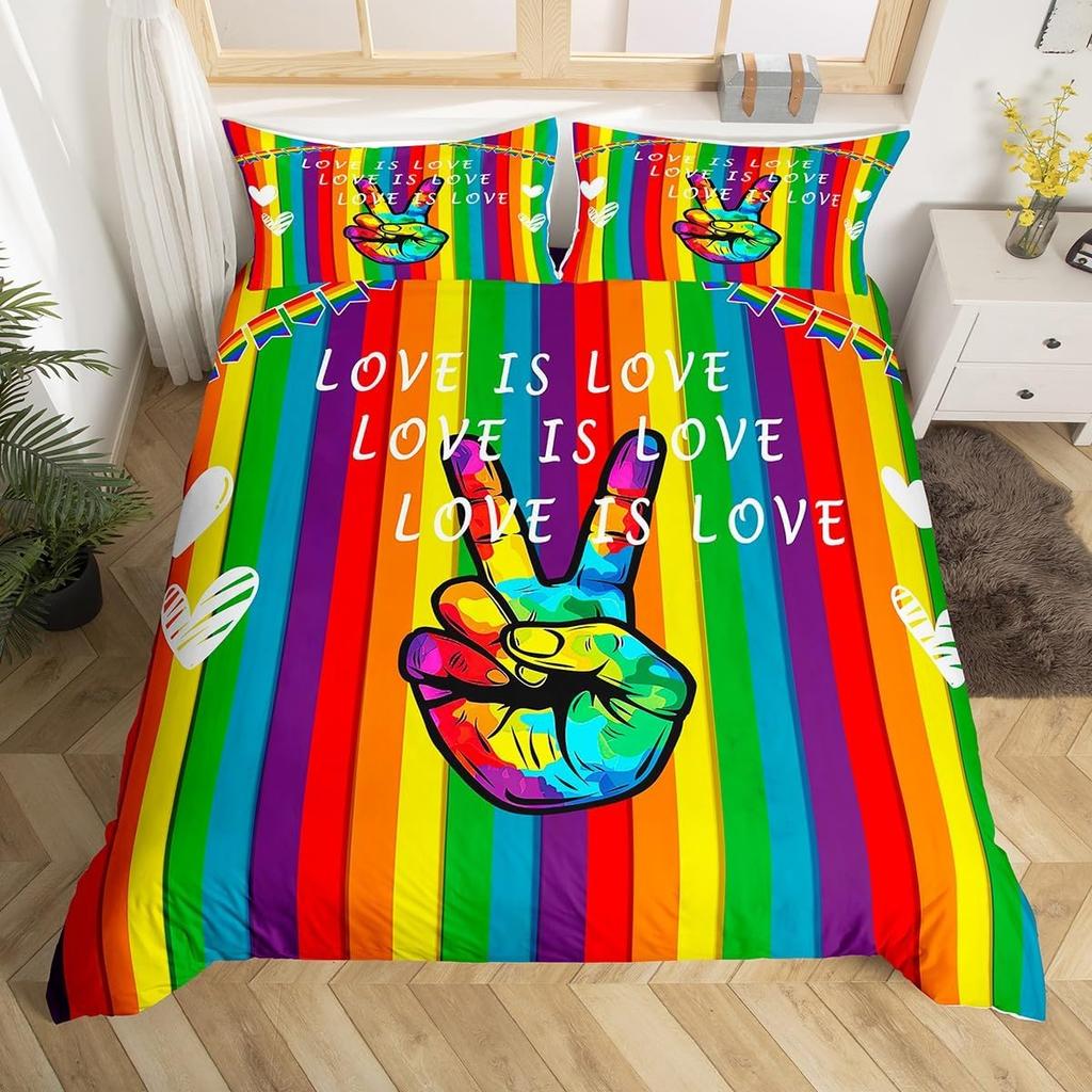 Colorful Swirl Bedding Set,Rainbow Stripes Duvet Cover Twin King Size Pride Theme Comforter Cover Abstract Art Bedspread Cover