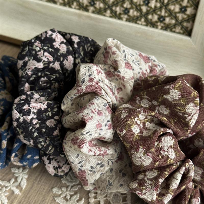 French Retro Floral Ponytail Holders For Women Aesthetic Oil Painting Flower Headbands Versatile Daily Hair Elastic