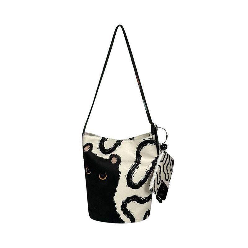 Large-capacity Relaxed Fabric Cat Shoulder Crossbody Bag with Design Appeal