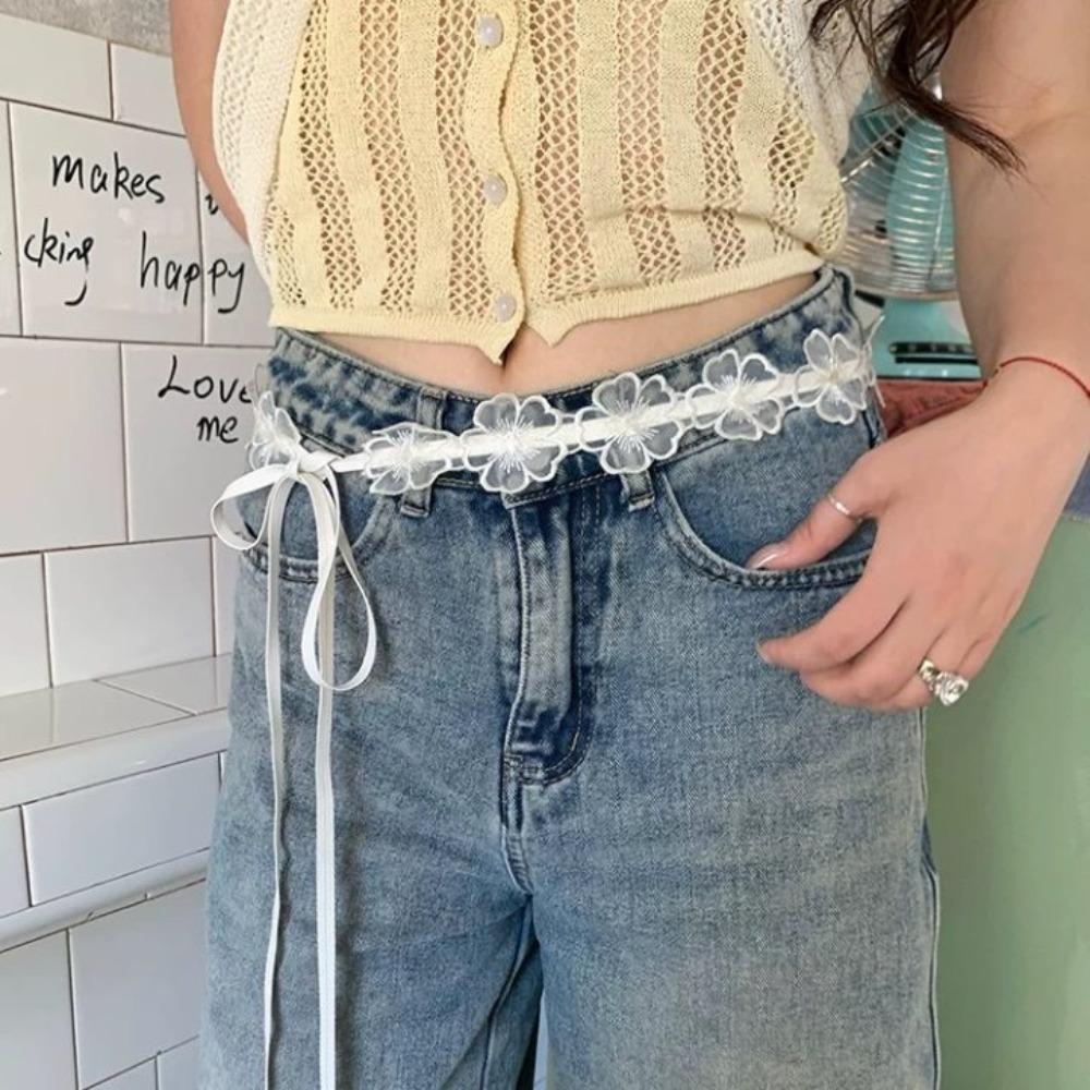 Y2K Lace Waistband Long Dress Jeans Belt Ins Flower Waist Belt  Streetwear