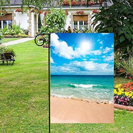 Summer Beach Ocean Garden Yard Flag 12"x 18" Double Sided, Tropical Mexican Yucatan Caribbean Sunlight Waves Sea Polyester Welcome House Flag Banners